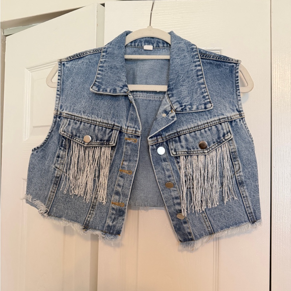 Fringe Denim Cropped Vest/Jacket